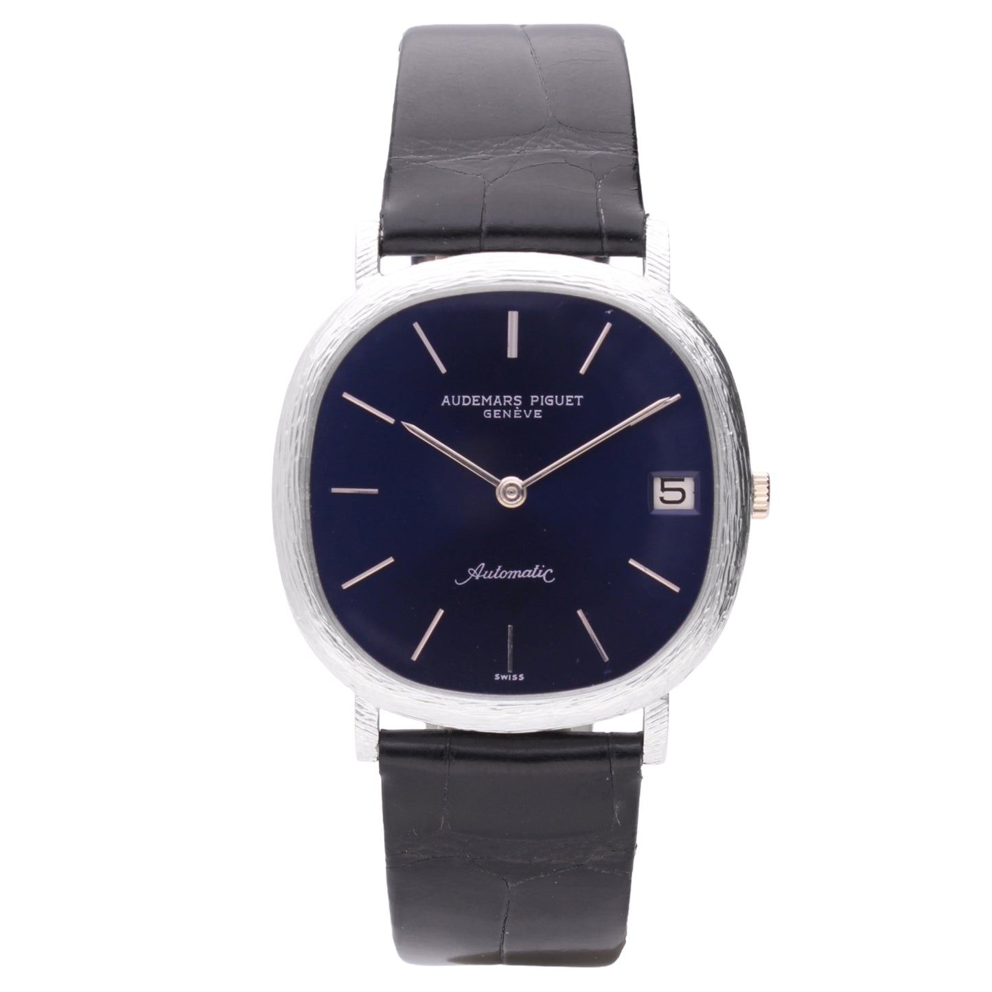 18ct white gold Audemars Piguet Ellipse automatic wristwatch with blue dial. Made 1970