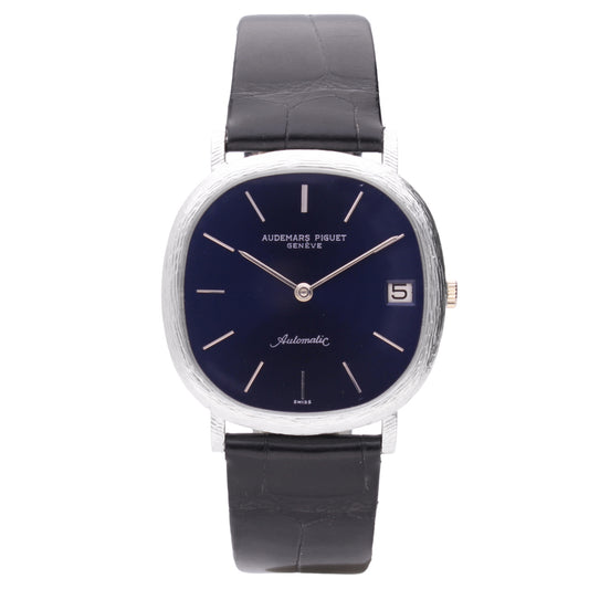 18ct white gold Audemars Piguet Ellipse automatic wristwatch with blue dial. Made 1970