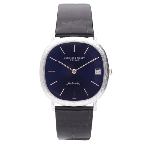 18ct white gold Audemars Piguet Ellipse automatic wristwatch with blue dial. Made 1970