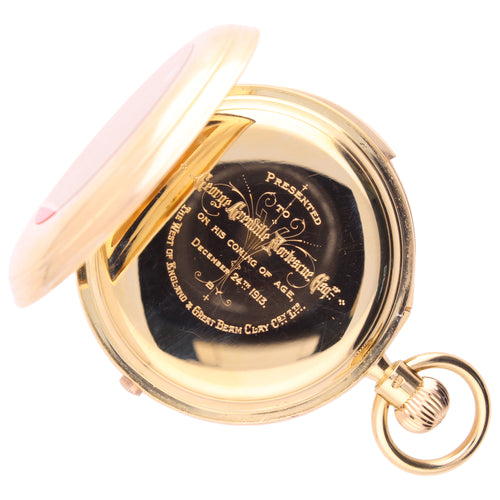 18ct yellow gold Dent Hunter case minute repeating pocket watch. Made 1910