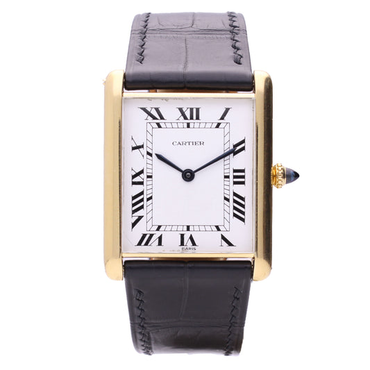 18ct yellow gold Cartier Jumbo Tank automatique wristwatch. Made 1970