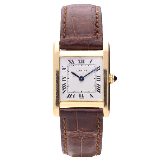 18ct yellow gold Cartier 'Extra-plate' Tank wristwatch. Made 1960