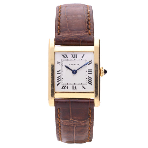 18ct yellow gold Cartier 'Extra-plate' Tank wristwatch. Made 1960