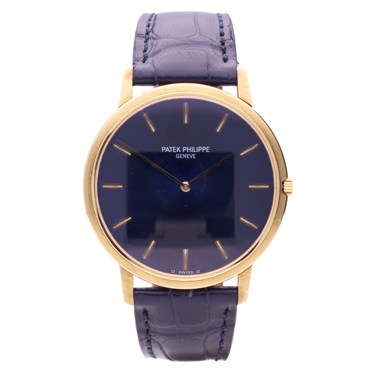 18ct yellow gold Patek Philippe Calatrava wristwatch with blue cobalt blue dial. Made 1970
