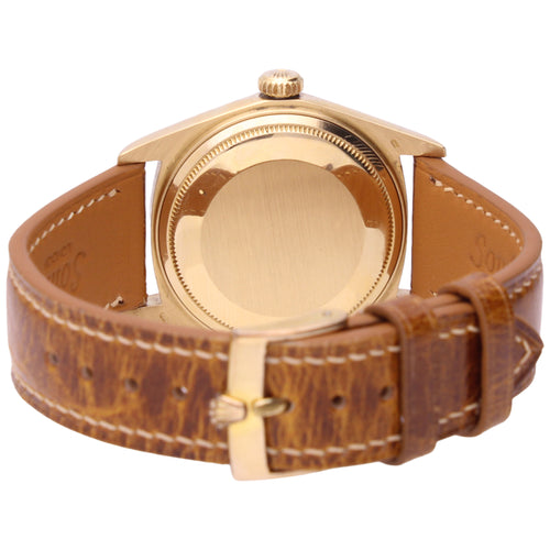 18ct yellow gold Rolex ref. 1803 Oyster Perpetual day/date wristwatch with linen dial. Made 1972
