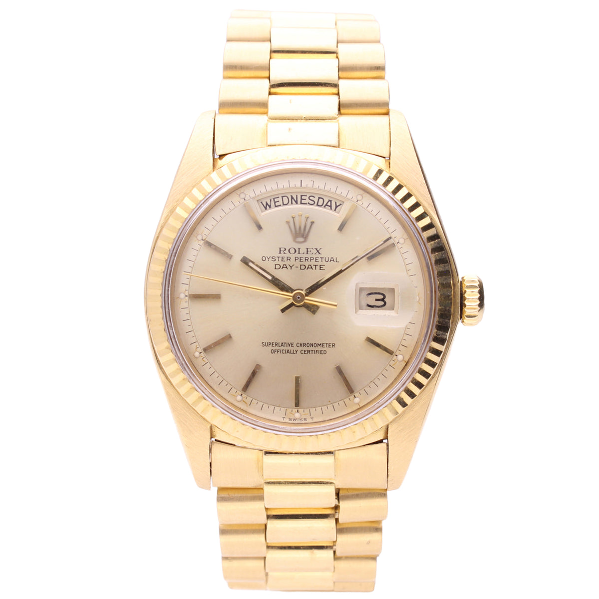 18ct yellow gold Rolex ref. 1803 Oyster Perpetual Day/Date wristwatch. Made 1977