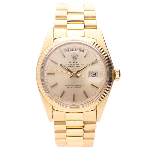 18ct yellow gold Rolex ref. 1803 Oyster Perpetual Day/Date wristwatch. Made 1977