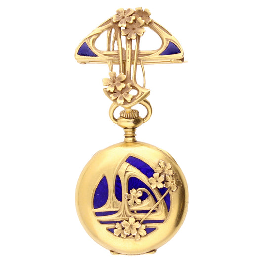 18ct yellow gold Waltham, blue enamel fob watch. Circa 1890