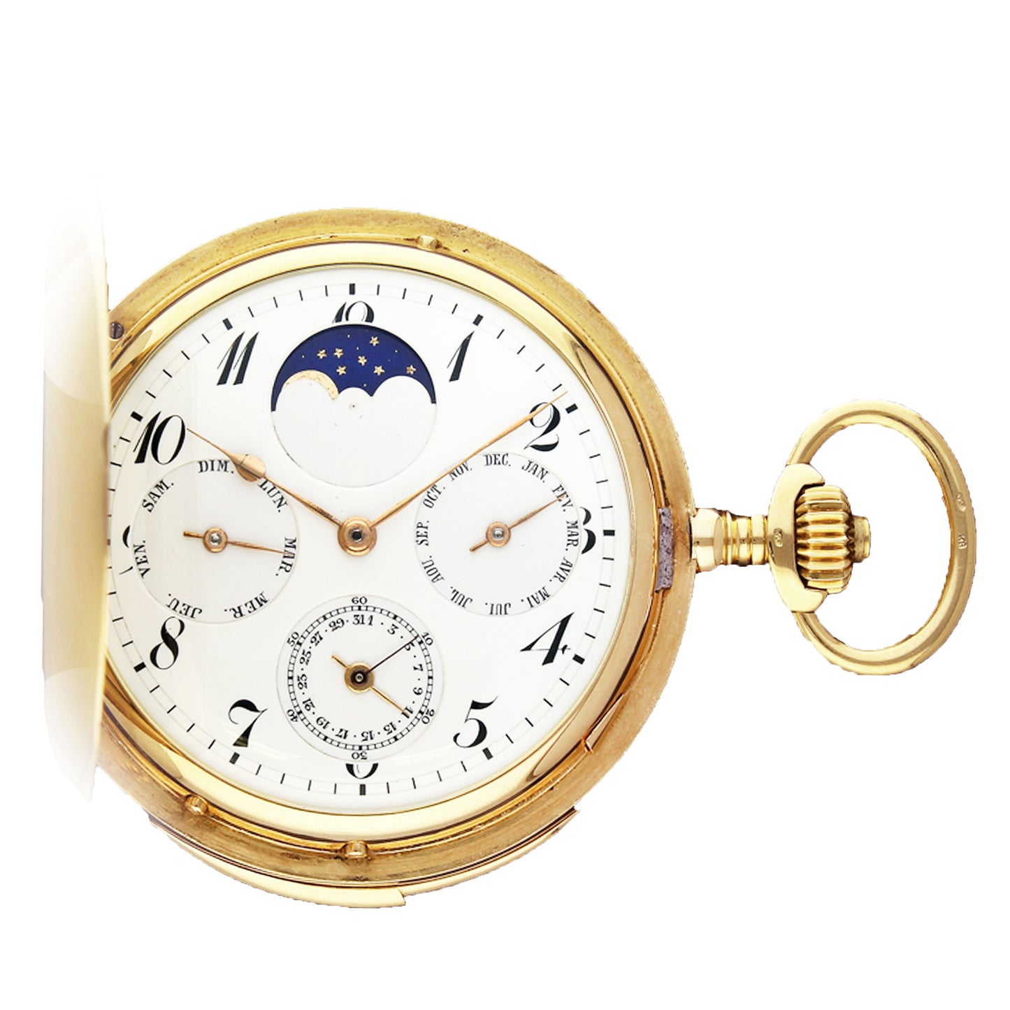 18ct yellow gold Vacheron & Constantin hunter case minute repeating, triple date calendar pocket watch with moonphases. Made 1916