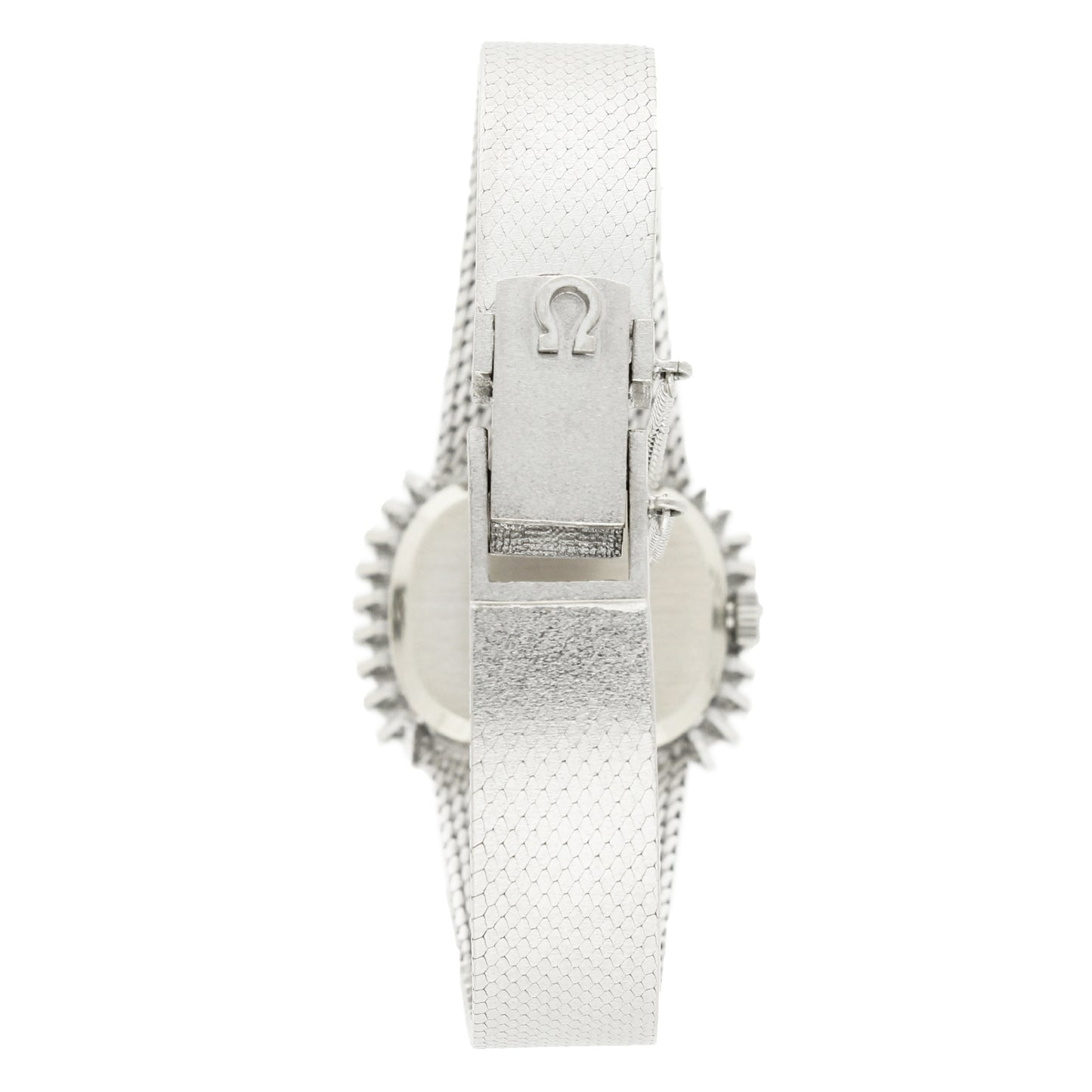 18ct white gold and diamond set OMEGA De Ville bracelet watch. Made 1974