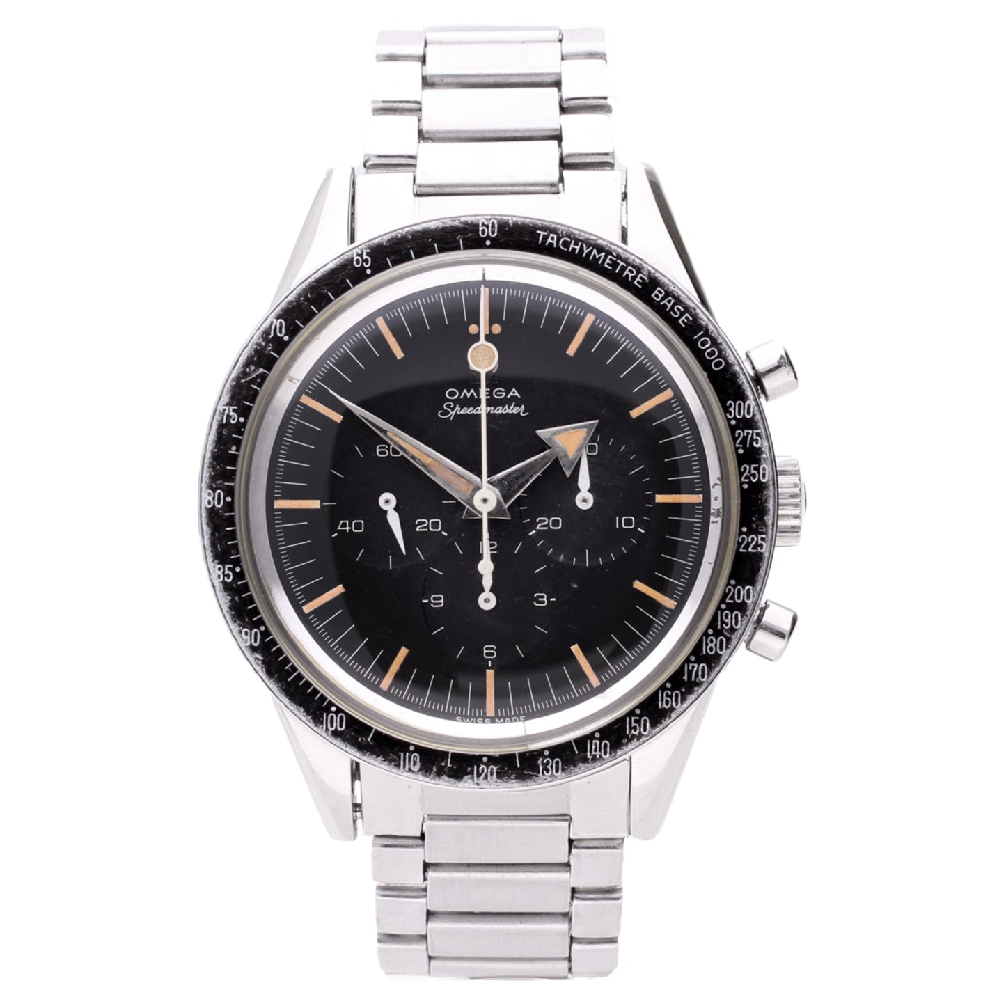 Stainless steel OMEGA Speedmaster reference 2915-3 chronograph wristwatch. Made 1958