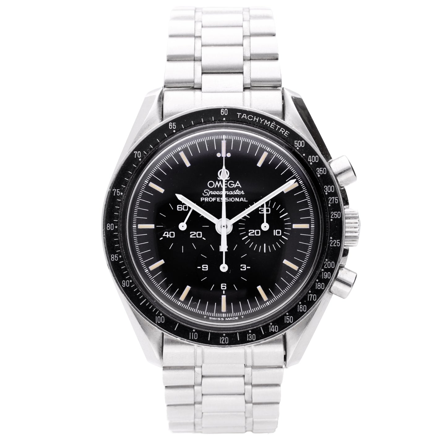 Stainless steel OMEGA Speedmaster ref. ST 345.0022 Professional 20th Anniversary 'Apollo XI' chronograph wristwatch. Made 1995