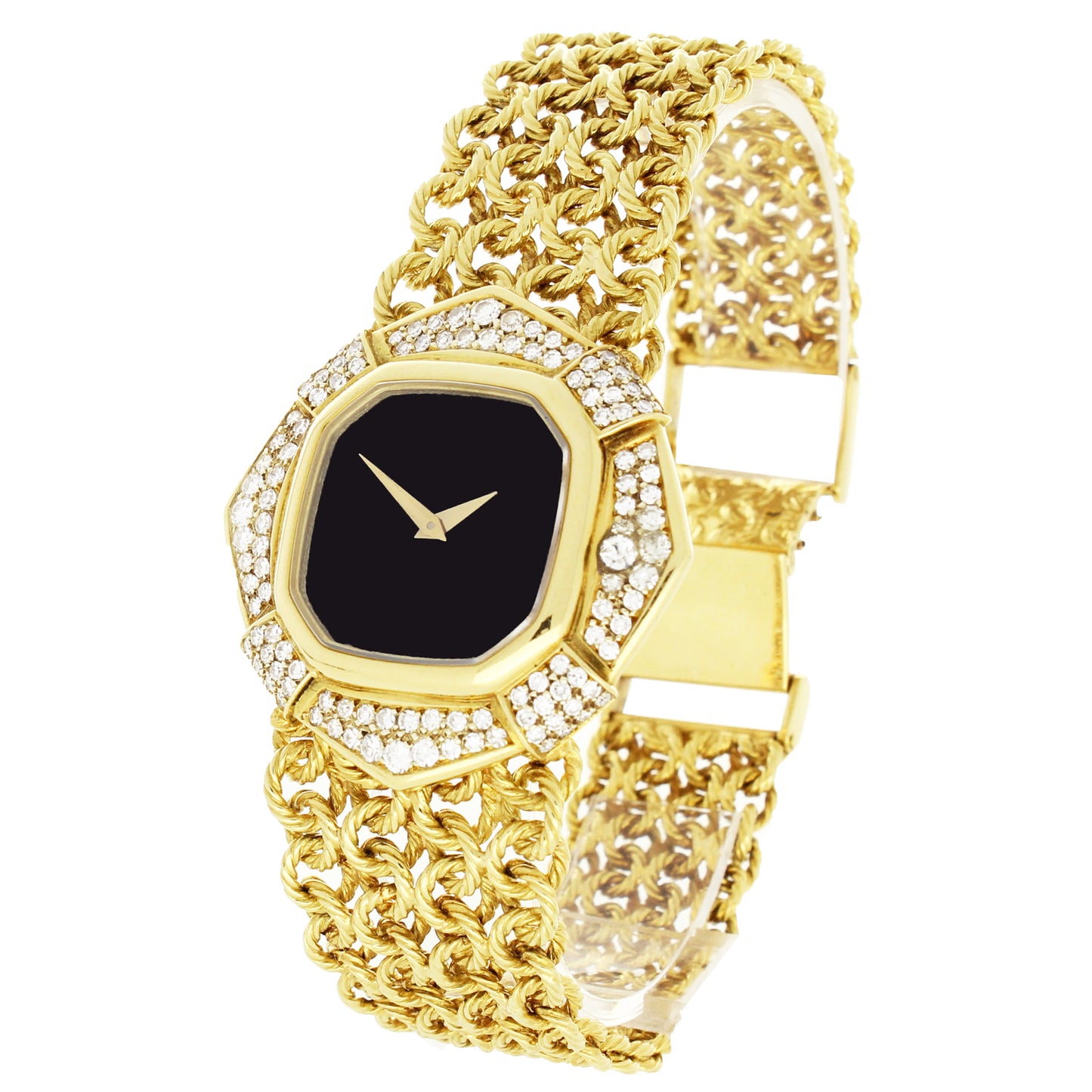 18ct yellow gold OMEGA diamond set bracelet watch. Made 1975