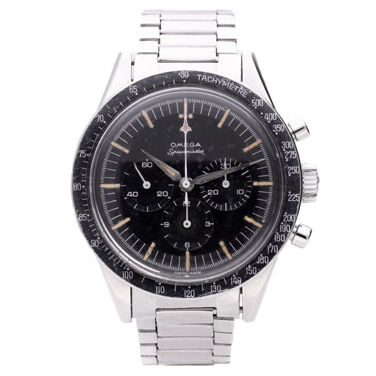 Stainless steel OMEGA Speedmaster ref 105.002 'FAP' chronograph wristwatch. Made 1963