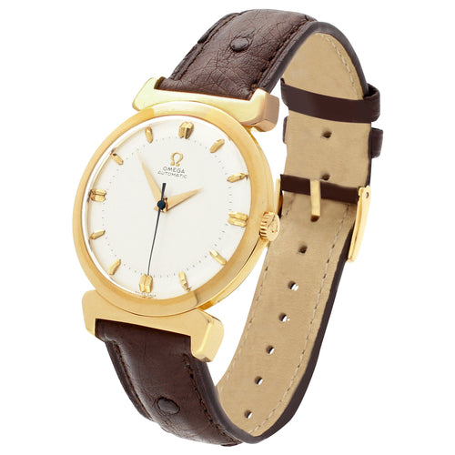 18ct rose gold OMEGA 'bumper' automatic dress wristwatch. Made 1954