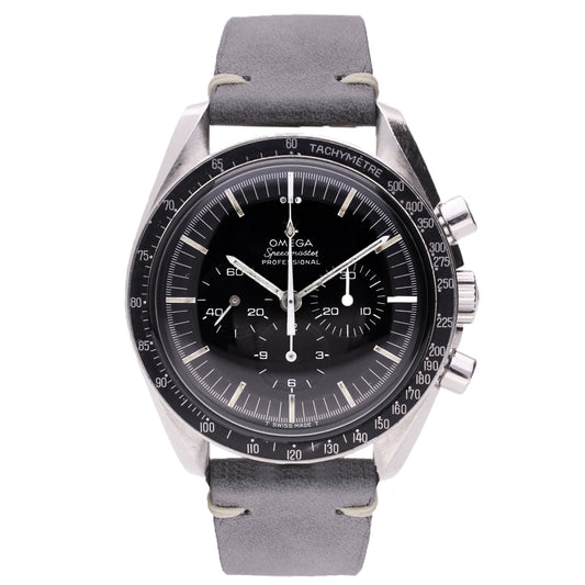 Stainless steel OMEGA ref. 145.022-68 Speedmaster 'transitional' Professional chronograph wristwatch. Made 1969