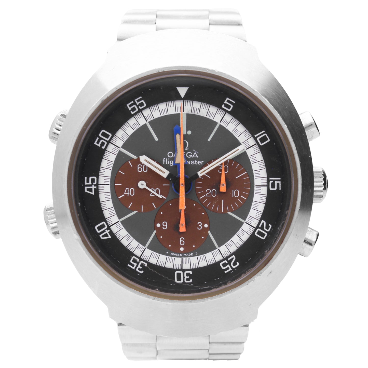 Stainless steel 2nd generation Flightmaster chronograph wristwatch. Made 1975