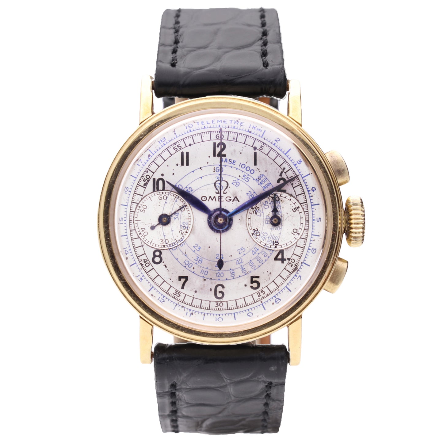 18ct yellow gold OMEGA 28.9 chronograph wristwatch. Made 1943