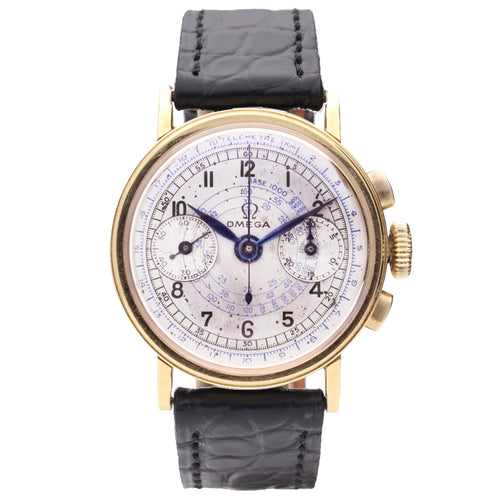 18ct yellow gold OMEGA 28.9 chronograph wristwatch. Made 1943