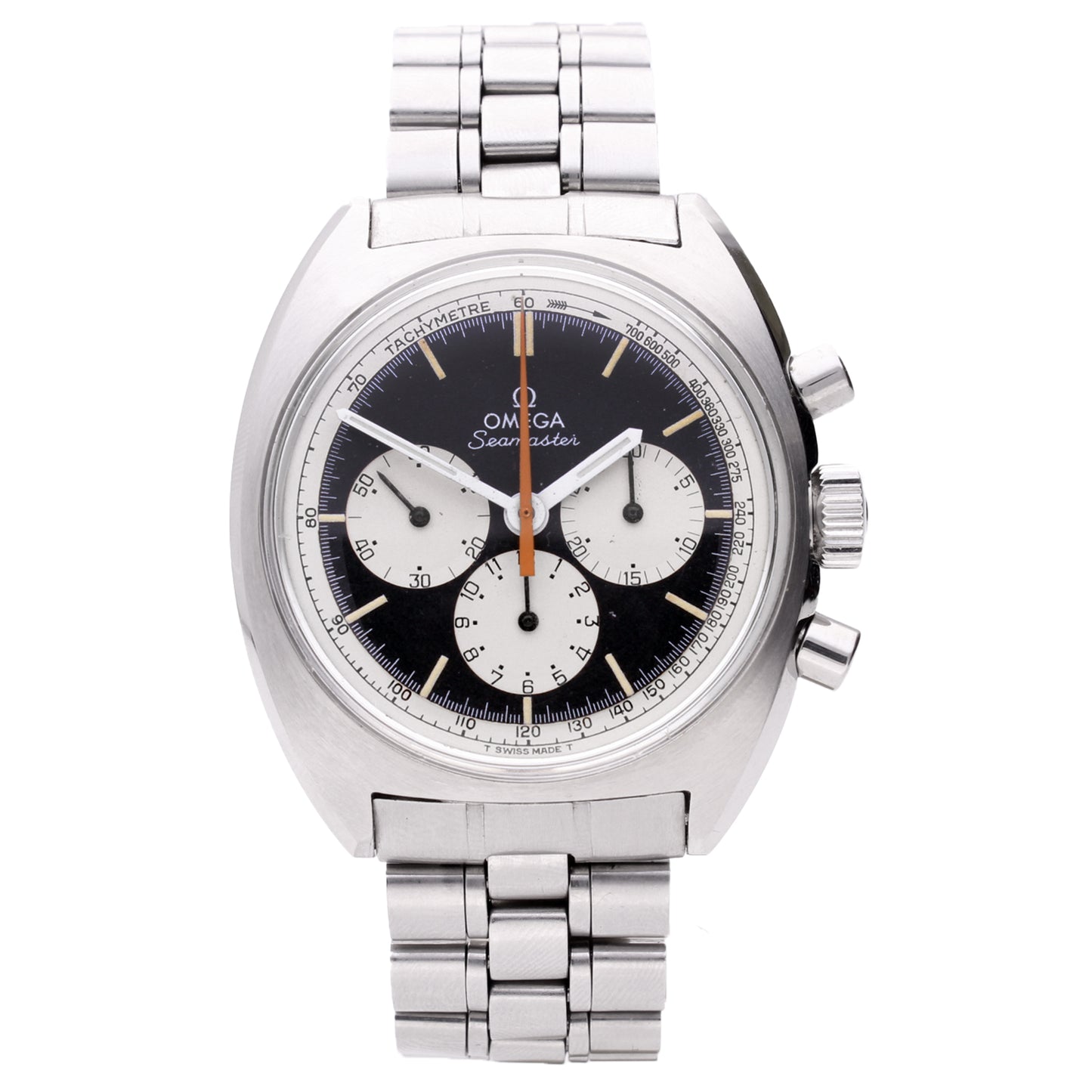 Stainless steel OMEGA ref. 145.006-66 Seamaster 'reverse panda dial' chronograph wristwatch. Made 1967