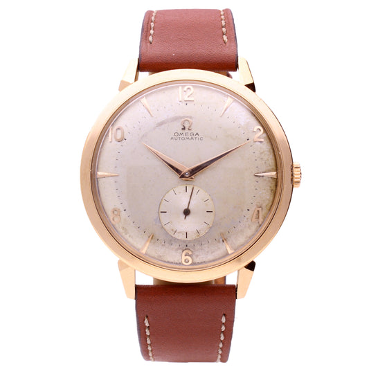 18ct rose gold OMEGA 'bumper' automatic wristwatch. Made 1955