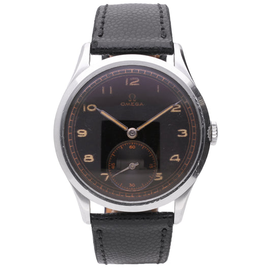 Stainless steel OMEGA dress watch with black dial. Made 1941