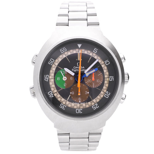 Stainless steel OMEGA 1st Generation Flightmaster chronograph wristwatch. Made 1970