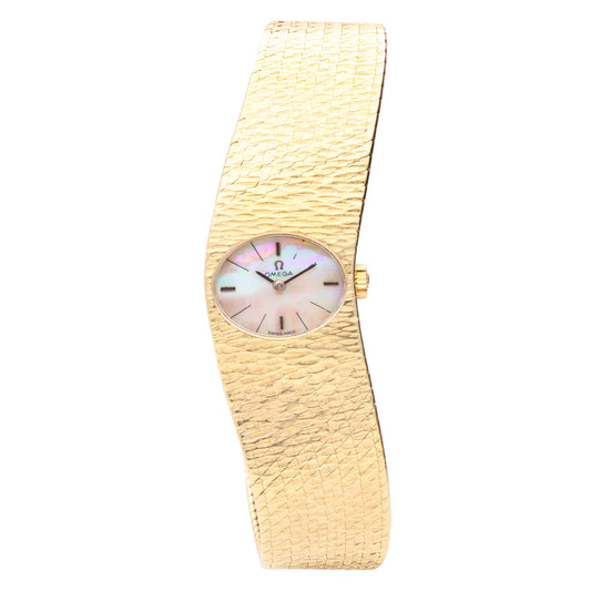 18ct yedllow gold OMEGA bracelet watch with Mother of Pearl dial. Made 1970