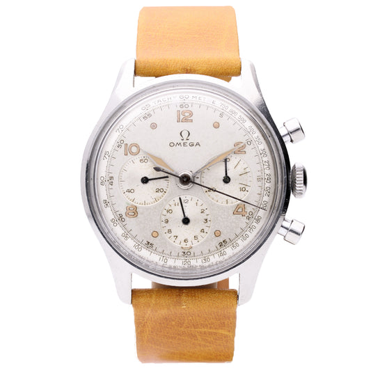 Stainless steel OMEGA chronograph wristwatch. Made 1953