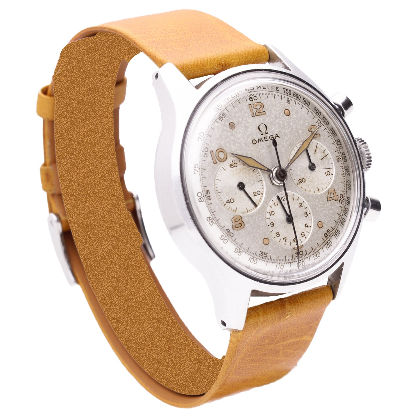 Stainless steel OMEGA chronograph wristwatch. Made 1953