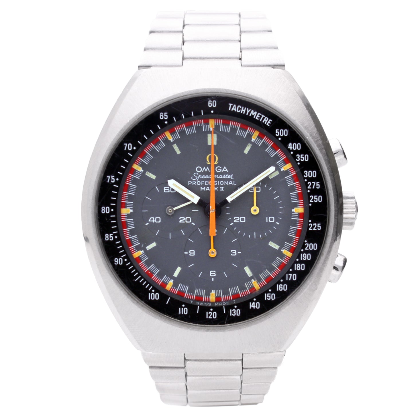 Stainless steel OMEGA Speedmaster Mark II 'Racing' chronograph wristwatch. Made 1972