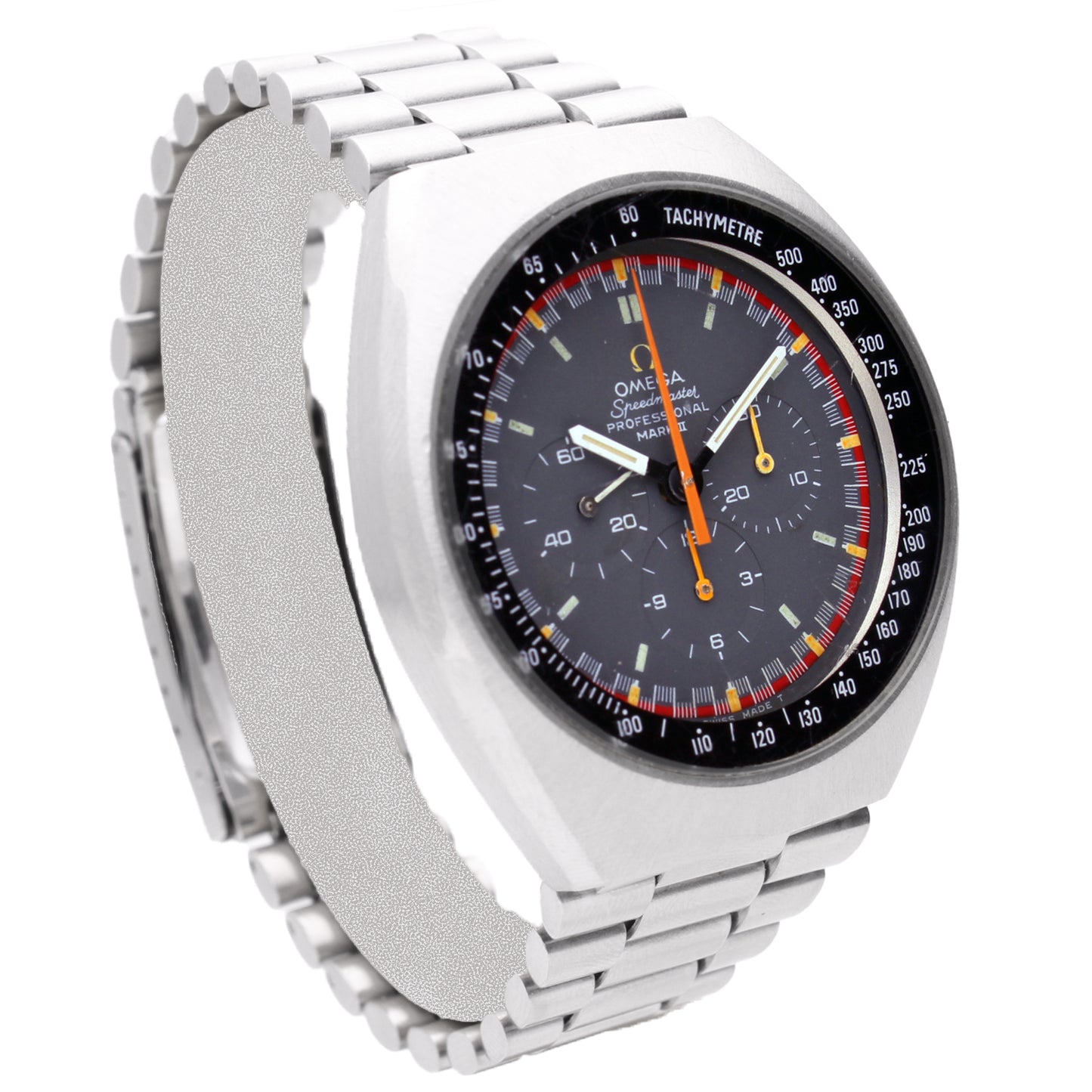 Stainless steel OMEGA Speedmaster Mark II 'Racing' chronograph wristwatch. Made 1972