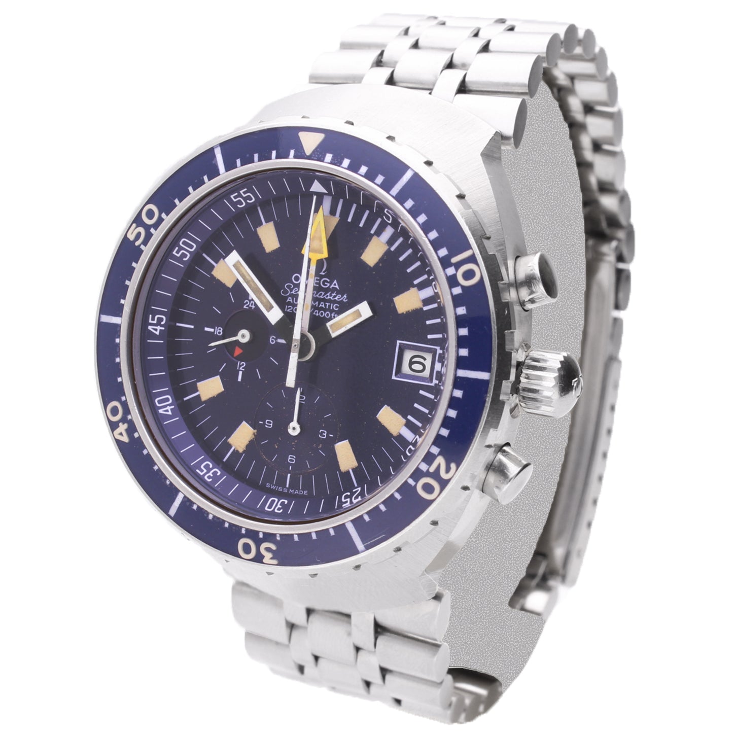 Stainless steel OMEGA Seamaster 'Big Blue' chronograph wristwatch. Made 1974