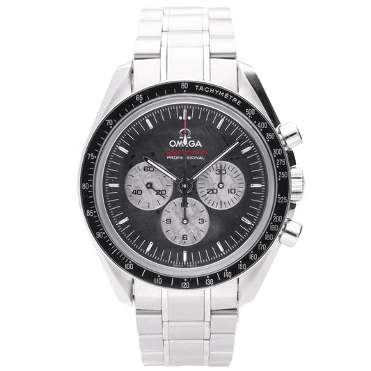 Stainless steel OMEGA 'Apollo Soyuz' Speedmaster wristwatch with meteorite dial (Limited edition 1933/1975). Made 2011