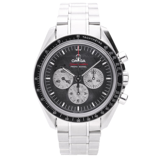Stainless steel OMEGA 'Apollo Soyuz' Speedmaster wristwatch with meteorite dial (Limited edition 1933/1975). Made 2011