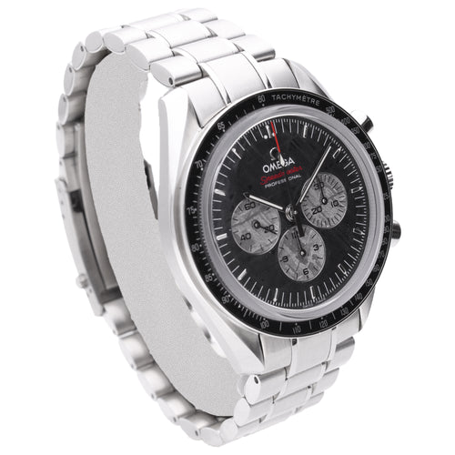 Stainless steel OMEGA 'Apollo Soyuz' Speedmaster wristwatch with meteorite dial (Limited edition 1933/1975). Made 2011