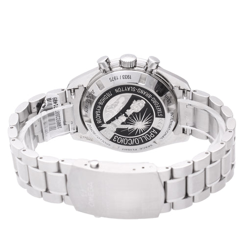 Stainless steel OMEGA 'Apollo Soyuz' Speedmaster wristwatch with meteorite dial (Limited edition 1933/1975). Made 2011