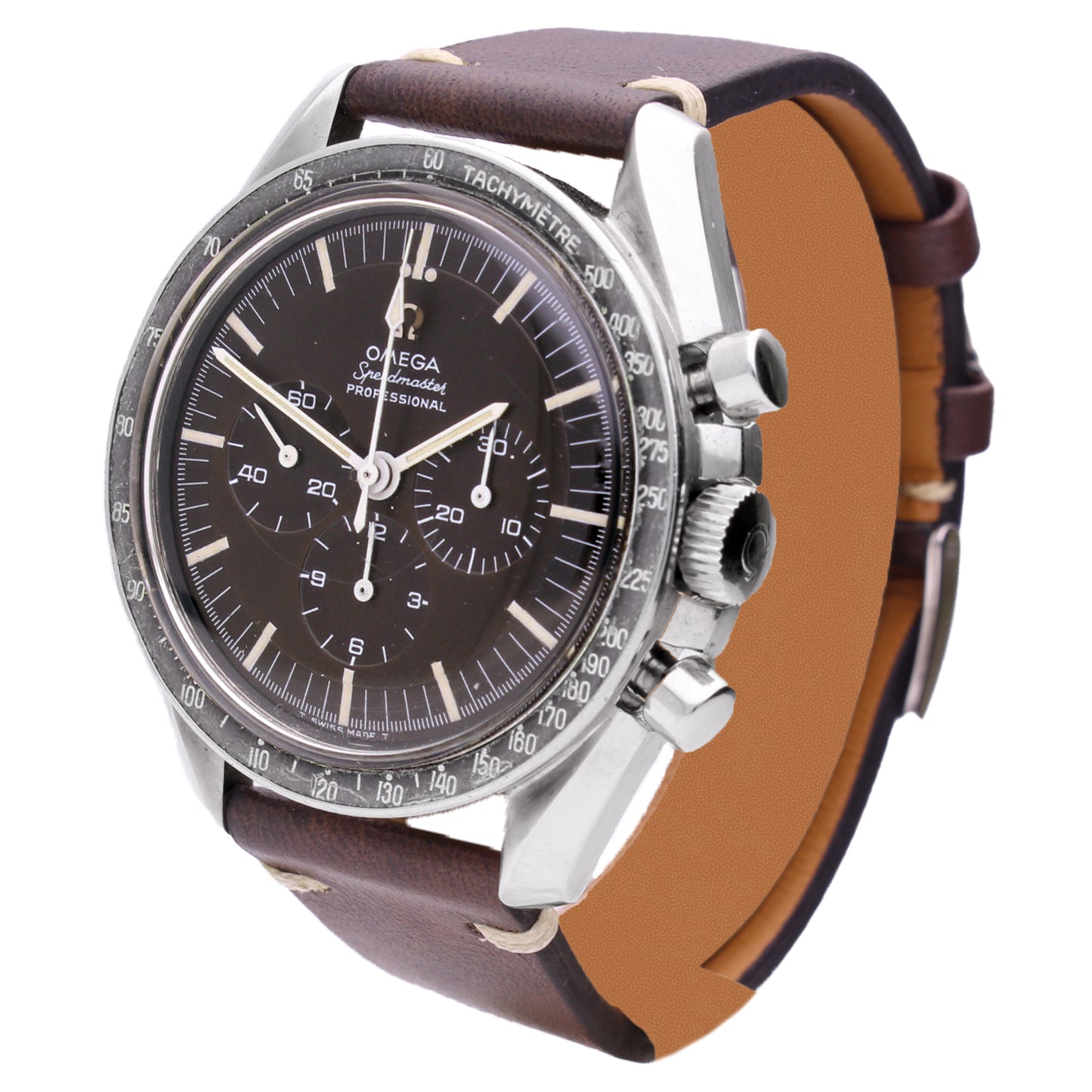 Stainless steel OMEGA ref. 145.012 Speedmaster Professional chronograph wristwatch. Made 1968
