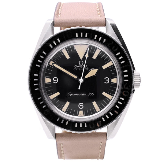 Stainless steel OMEGA US Navy Seamaster 300 automatic wristwatch (Big Triangle). Made 1967