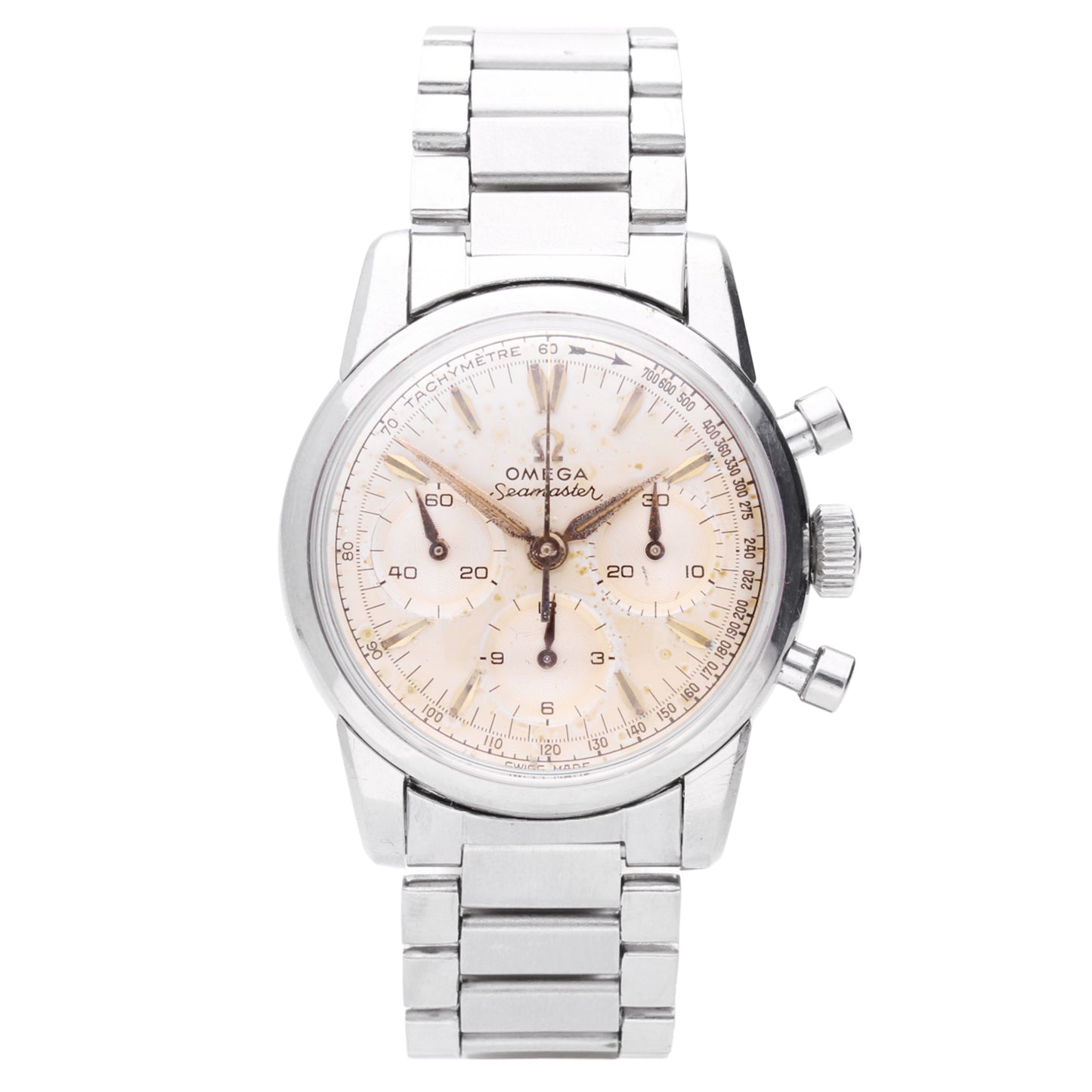 Stainless steel OMEGA Seamaster chronograph wristwatch. Made 1959