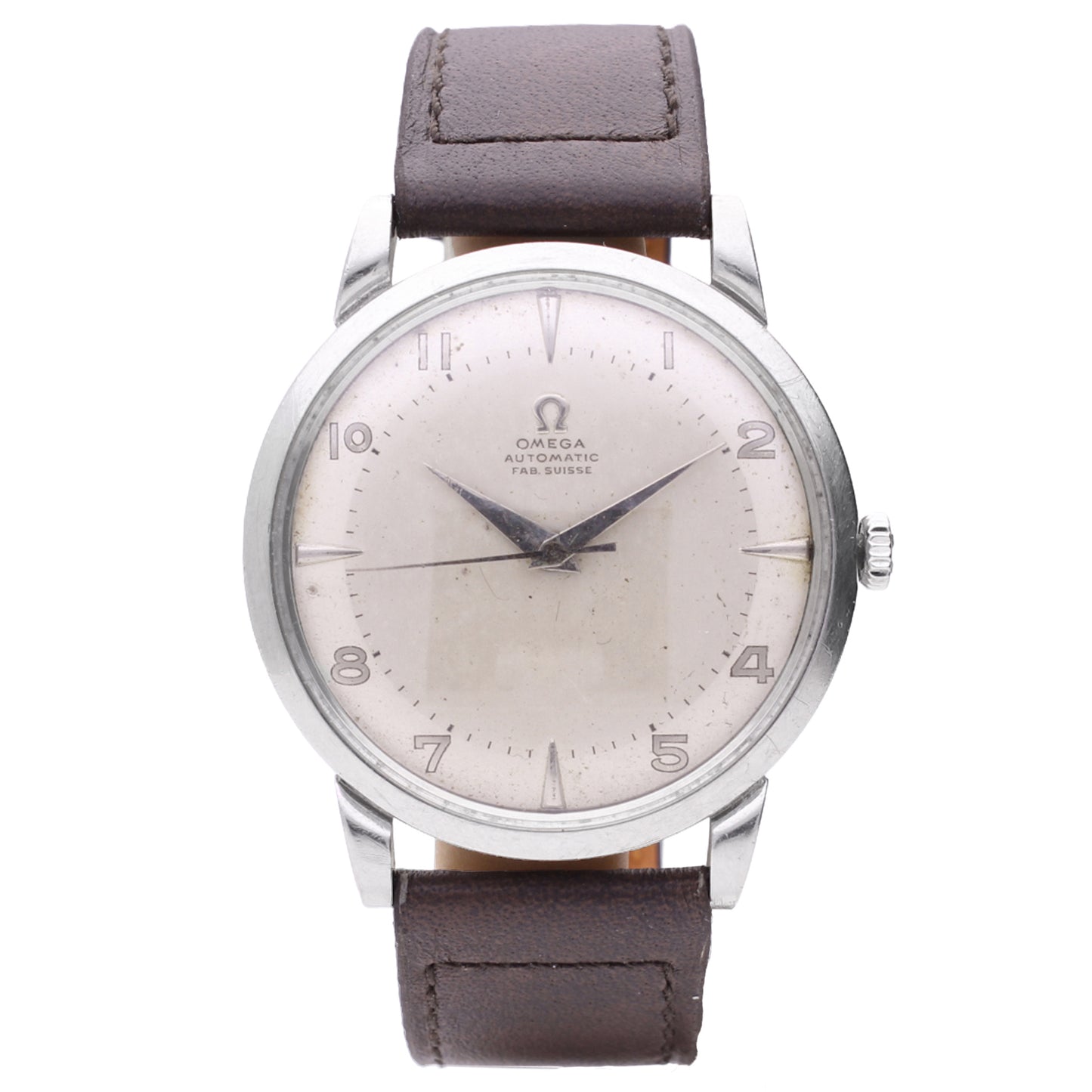 Stainless steel OMEGA 'bumper' automatic wristwatch. Made 1950