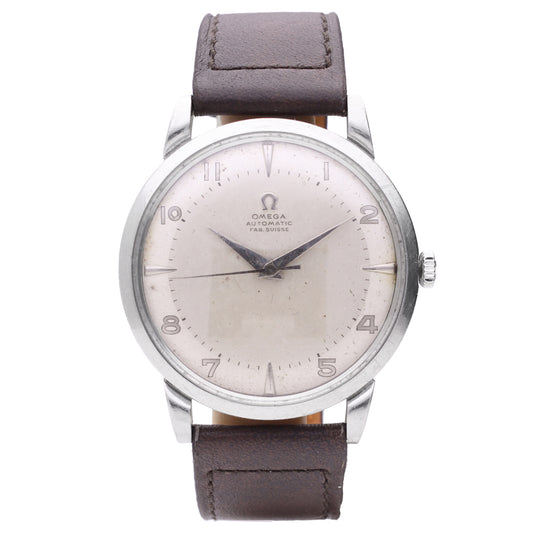 Stainless steel OMEGA 'bumper' automatic wristwatch. Made 1950