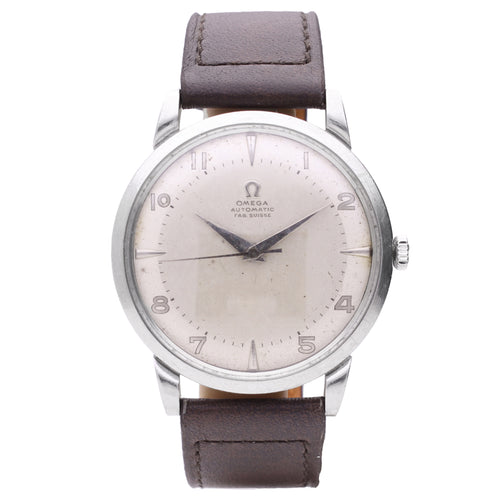 Stainless steel OMEGA 'bumper' automatic wristwatch. Made 1950