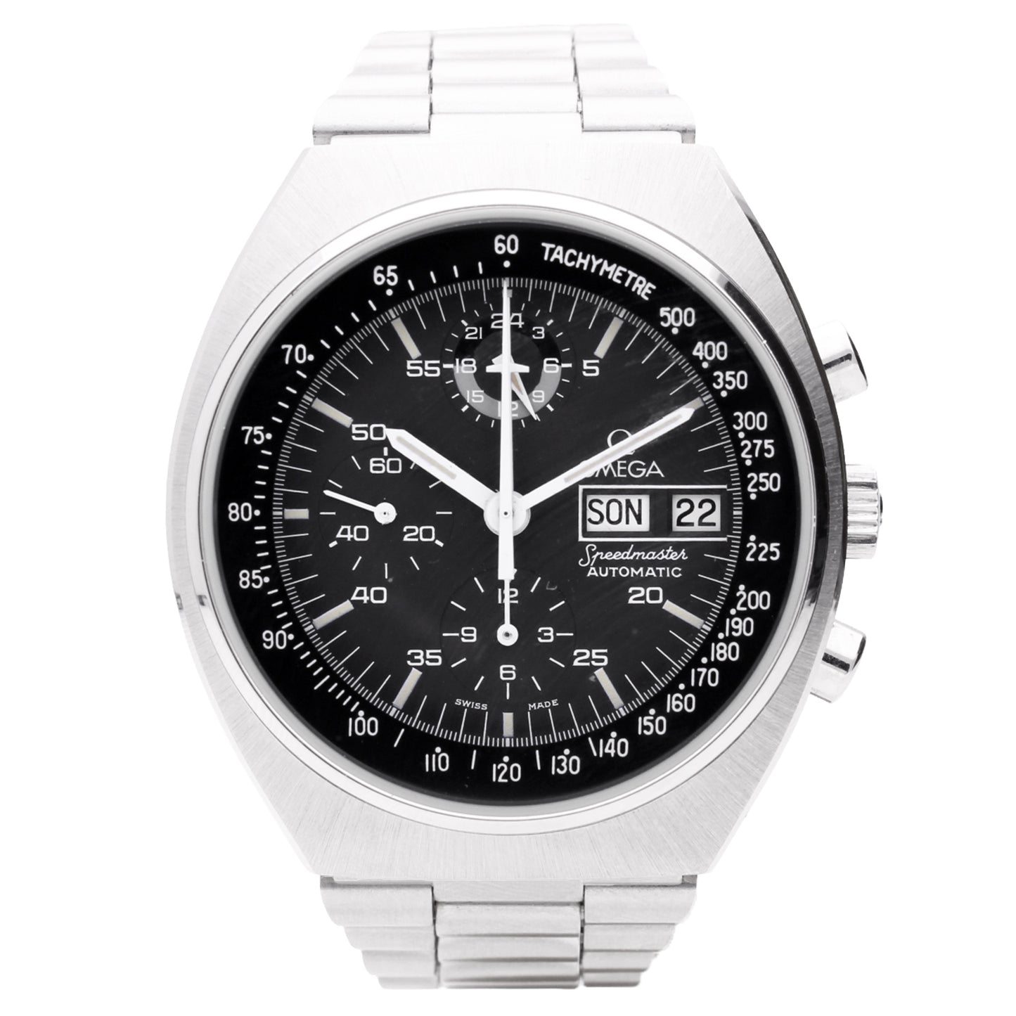 Stainless steel OMEGA Speedmaster Mark IV Professional chronograph wristwatch. Made 1982