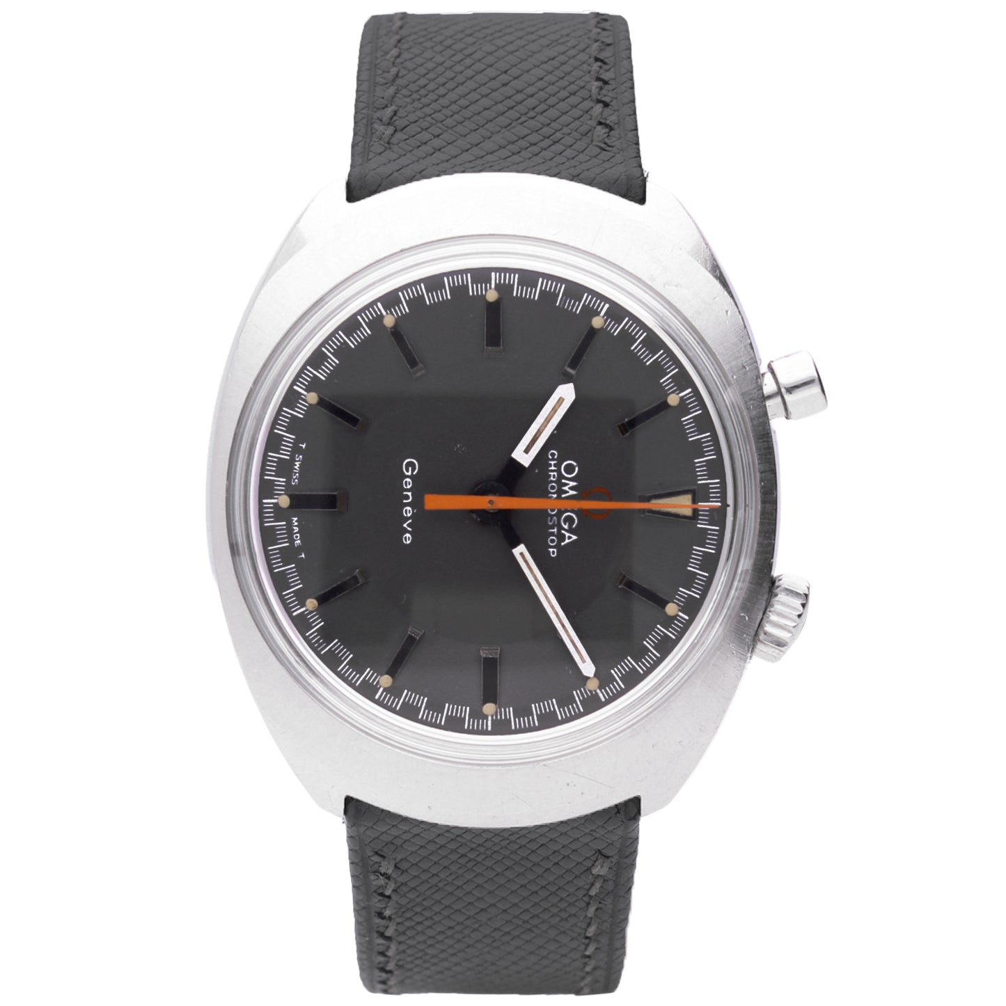 Stainless steel OMEGA Genève Drivers chronostop wristwatch. Made 1963