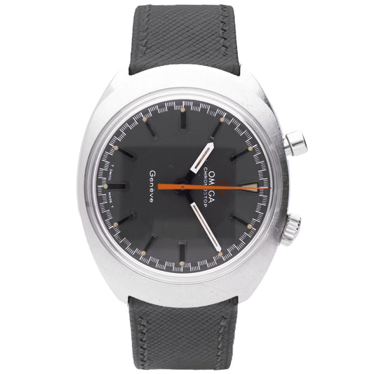 Stainless steel OMEGA Genève Drivers chronostop wristwatch. Made 1963