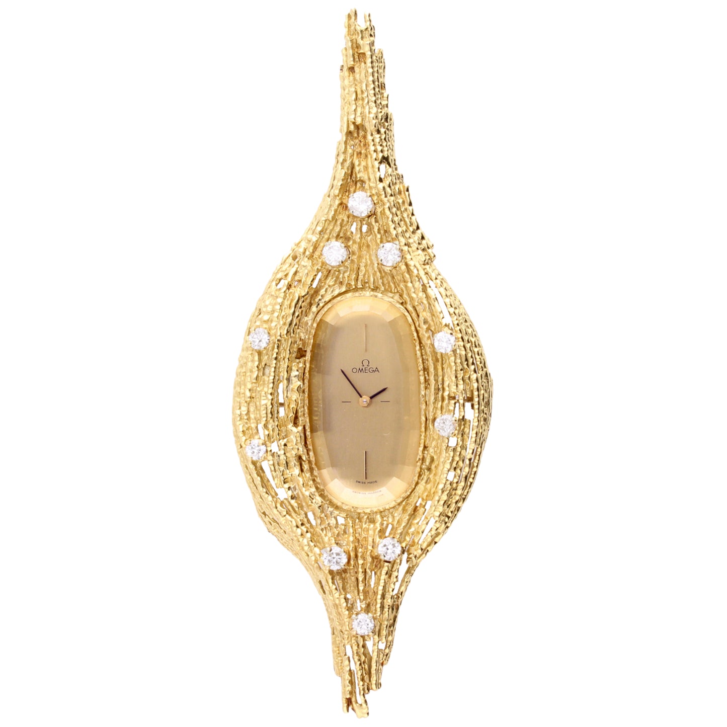 18ct yellow gold OMEGA diamond set 'Harvest' pendant watch designed by Andrew Grima. Made 1972