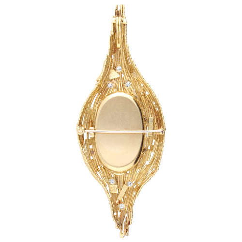 18ct yellow gold OMEGA diamond set 'Harvest' pendant watch designed by Andrew Grima. Made 1972