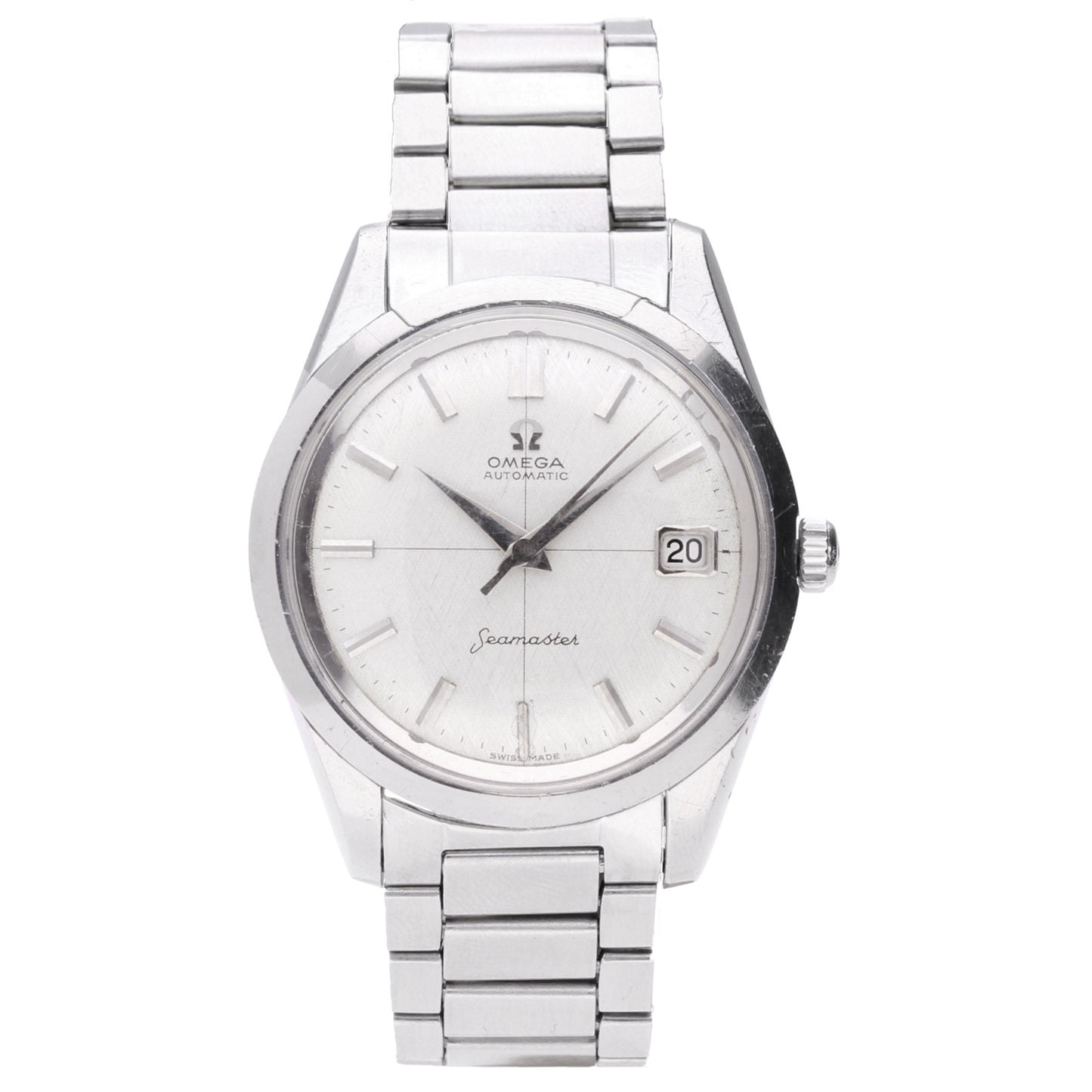 Stainless steel OMEGA Seamaster automatic wristwatch with linen dial. Made 1961