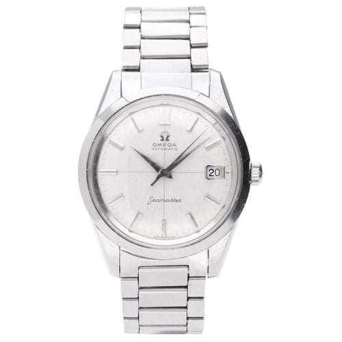 Stainless steel OMEGA Seamaster automatic wristwatch with linen dial. Made 1961